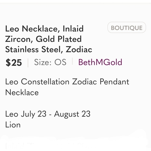 Leo Necklace Inlaid Zircon Gold Plated Stainless Steel Zodiac - Picture 7 of 17